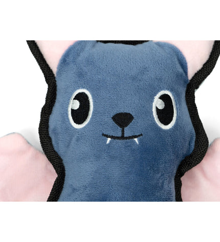 Black Gloria dog plush toy shaped like a bat, made of polyester and polypropylene, designed for canine play and comfort.