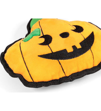 Orange Gloria dog plush toy made of polyester and polypropylene, shaped like a pumpkin, designed for dogs.