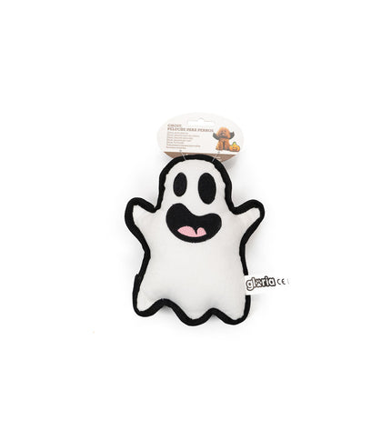 Gloria white polyester dog plush toy shaped like a spooky ghost, soft and suitable for playful dogs.
