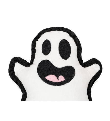 Gloria dog plush toy in white polyester with a spooky design, suitable for playful dogs and durable for chewing.