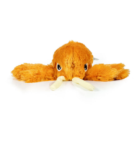 Orange Gloria dog plush toy made of polyester and polypropylene, soft and durable for dogs to play with.