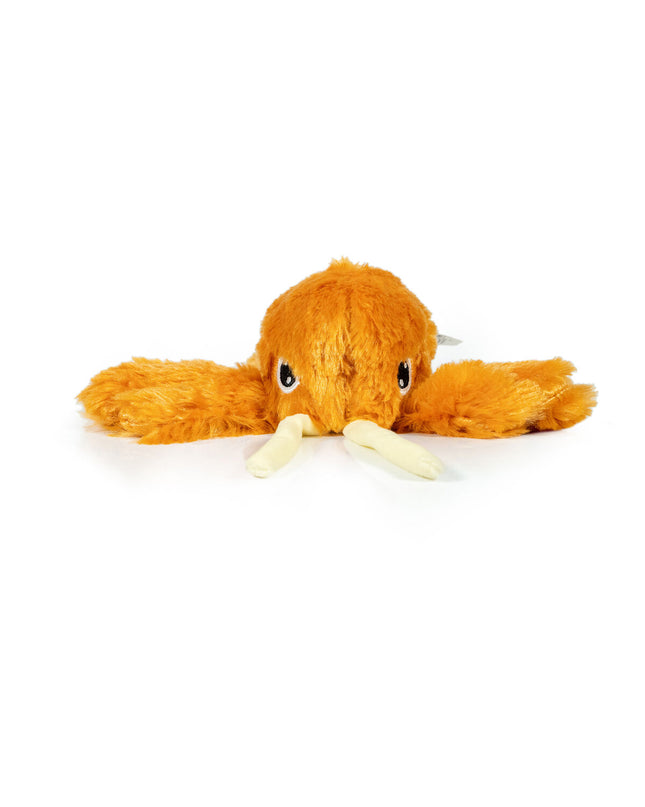 Orange Gloria dog plush toy made of polyester and polypropylene, soft and durable for dogs to play with.