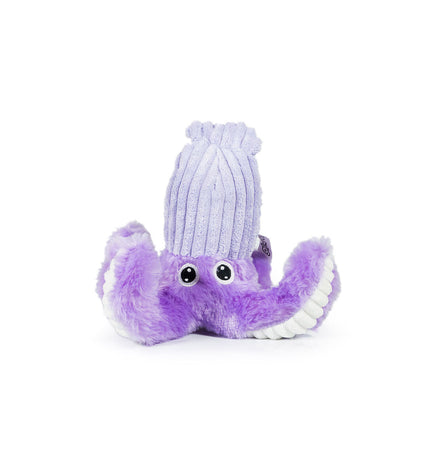 Purple Gloria dog plush toy in the shape of an octopus, made of polyester and polypropylene, designed for dogs.