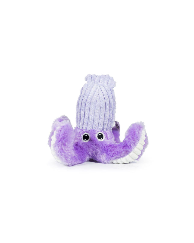 Purple Gloria dog plush toy in the shape of an octopus, made of polyester and polypropylene, designed for dogs.