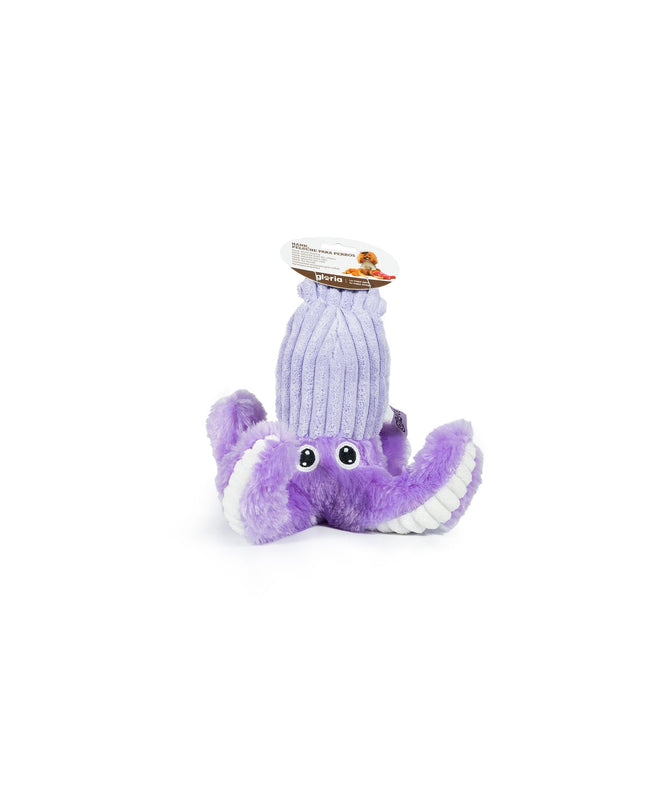 Purple Gloria dog plush toy in octopus shape made of polyester and polypropylene, soft and cuddly for dogs.