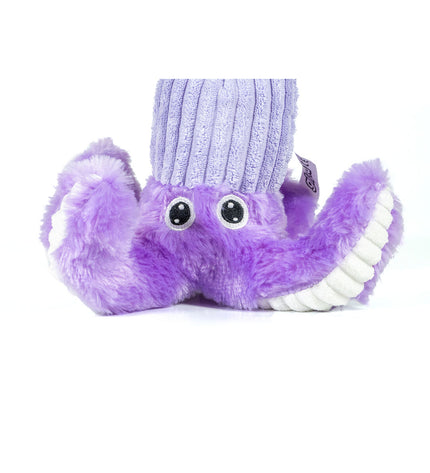 Purple Gloria dog plush toy in the shape of an octopus, made of polyester and polypropylene, for dogs.