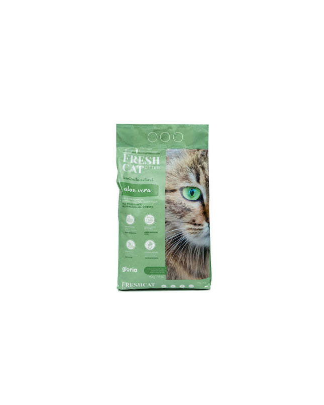 Gloria Bentonita Premium cat litter with Aloe Vera, 15 kg bag, soft and absorbent cat litter for hygienic feline comfort.