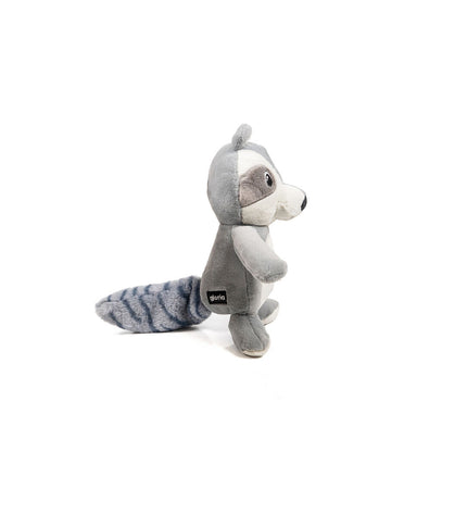 Gray Gloria dog plush toy made of polyester and polypropylene, soft and durable for canine play and comfort.