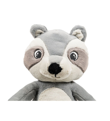 Gray Gloria dog plush toy made of polyester and polypropylene, soft and cuddly for dogs.