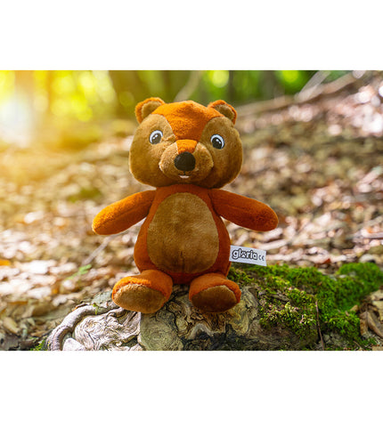 Gloria dog plush toy in brown polyester and polypropylene fabric, soft and cuddly for dogs to play with.
