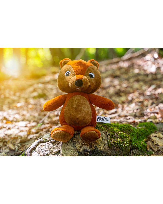 Gloria dog plush toy in brown polyester and polypropylene fabric, soft and cuddly for dogs to play with.