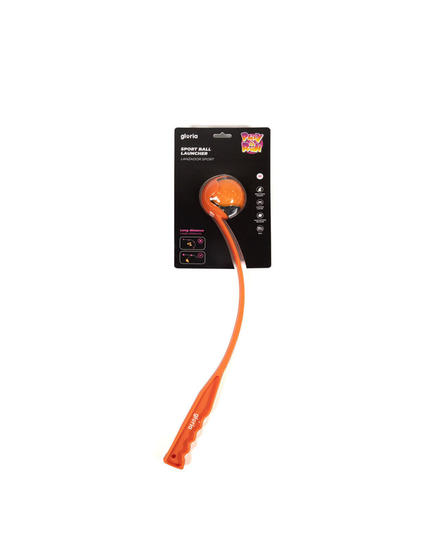 Gloria orange dog ball launcher made of polypropylene and TPR, designed for outdoor play with dogs.