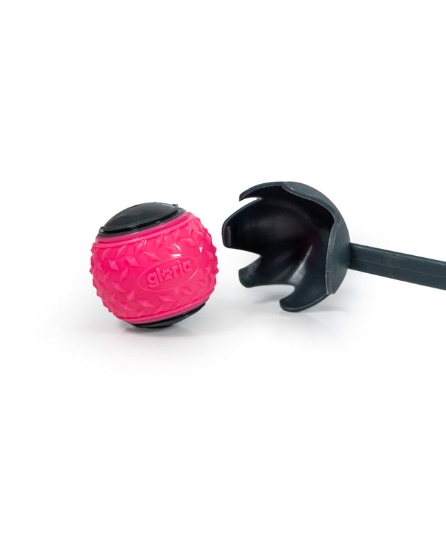 Gloria dog ball launcher in gray polypropyleen and TPR, designed for interactive play with dogs.