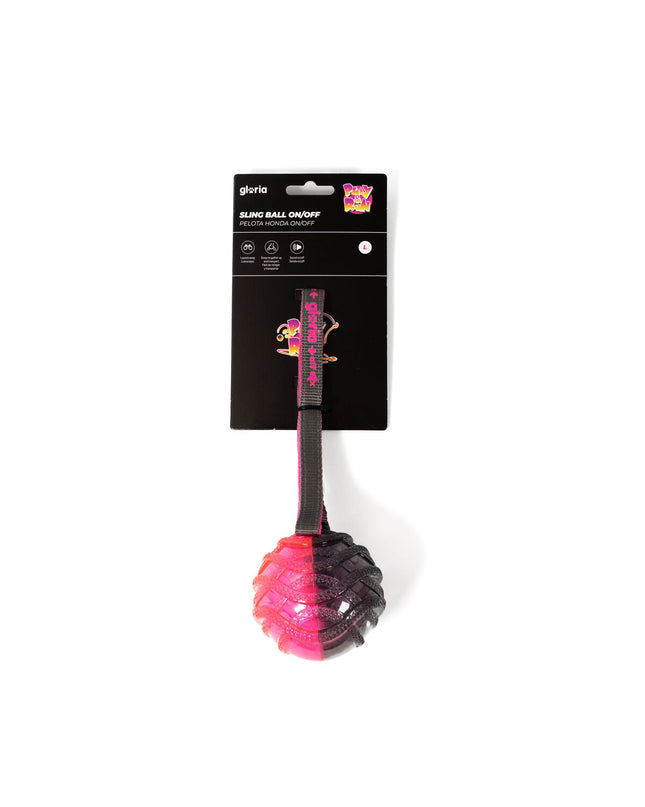 Gloria dog ball launcher in gray and pink TPR material, suitable for active dogs, showing the ball launcher with a ball inside.