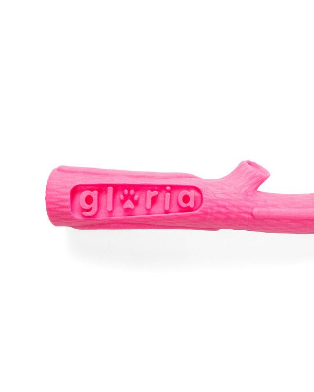 Pink Gloria dog chew toy, 27.5 cm long, designed for dogs, with textured surface for chewing and play.