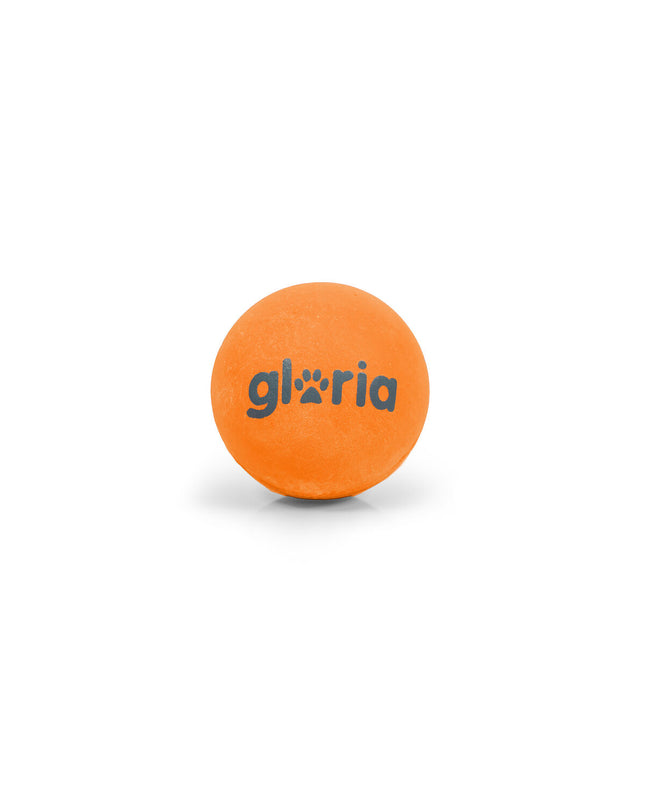 Pair of yellow Gloria Play and Run dog toys made of foam and TPR, 4.5 cm diameter, suitable for active pets.