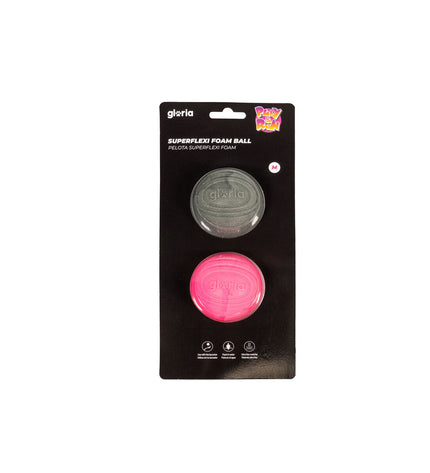 Pair of Gloria Play and Run dog toys in gray foam TPR, 6.35 cm diameter, designed for active pets.