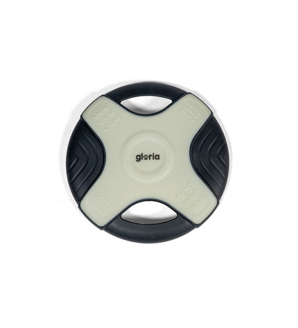 Gloria dog frisbee in white TPR, 25 cm, durable pet toy for dogs, shown outdoors on grass.