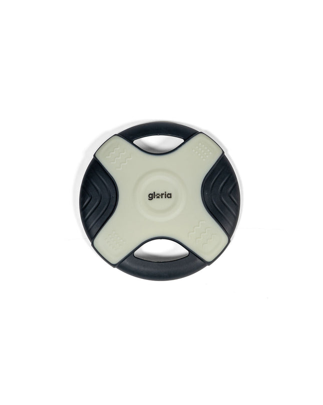 Gloria dog frisbee in white TPR, 25 cm, durable pet toy for dogs, shown outdoors on grass.