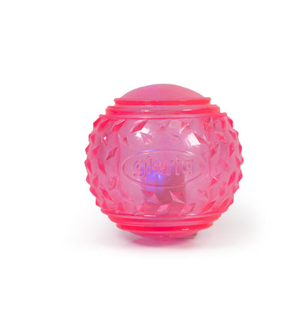 Pink Gloria Play and Run dog toy ball made of TPR, 6.35 cm diameter, designed for pets and active play.