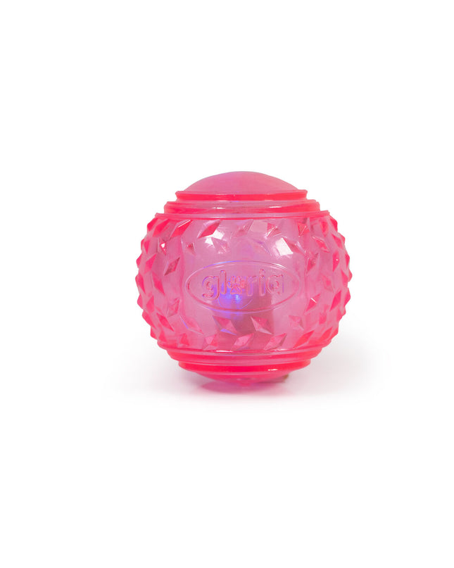 Pink Gloria Play and Run dog toy ball made of TPR, 6.35 cm diameter, designed for pets and active play.