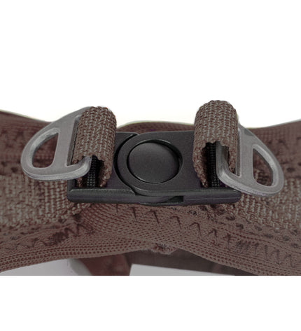 Gloria dog harness in brown, 24.5-26 cm neck size and 18-20 cm chest, made for small dogs, adjustable and comfortable fit.