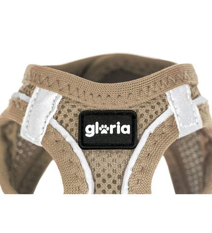Beige Gloria dog harness for small dogs, 28-28.6 cm, XXS size, adjustable chest strap, soft and comfortable for pets.