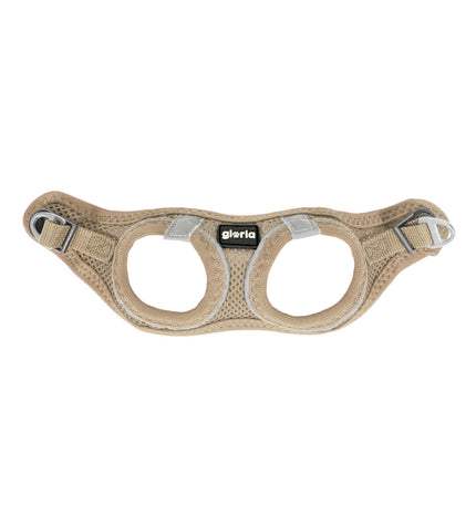 Beige Gloria dog harness for small dogs, 28-28.6 cm neck, 24-26 cm chest, XXS size, soft and adjustable pet accessory.