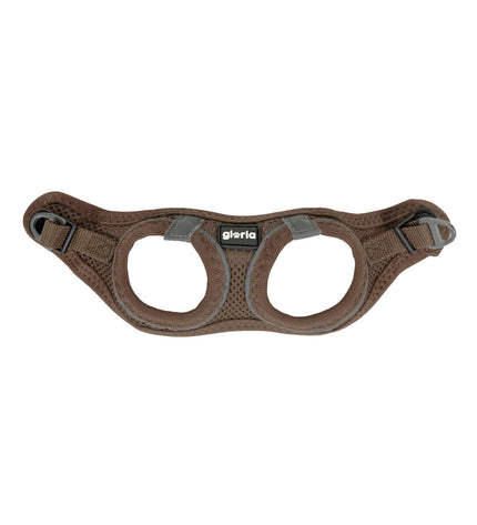 Brown Gloria dog harness for small breeds, 28-28.6 cm, with adjustable straps, suitable for XXS dogs 24-26 cm.