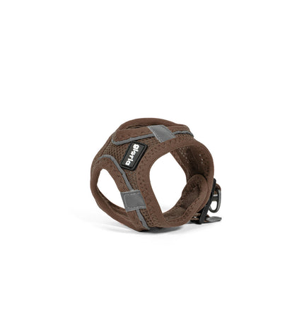 Brown Gloria dog harness for small dogs, 31-34.6 cm neck and 27-28 cm chest, adjustable, made of durable material.