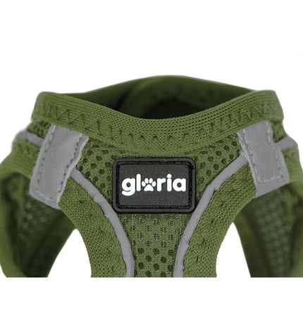 Green Gloria dog harness for medium-sized dogs, 45-47 cm neck, 32.8-35.4 cm chest, made for comfortable fit and control.
