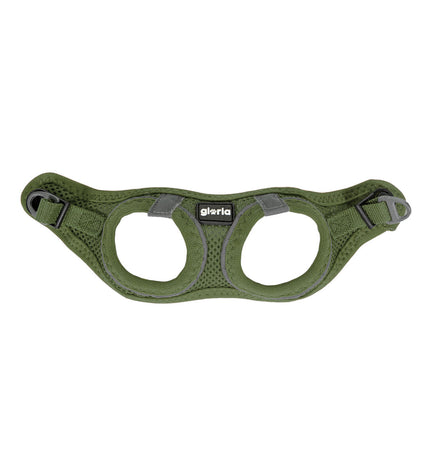 Green Gloria dog harness for medium-sized dogs, adjustable to 45-47 cm, with a 32.8-35.4 cm neck size, suitable for pets.