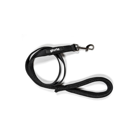 Black Gloria dog leash for small dogs, durable nylon material with secure clip and comfortable handle.
