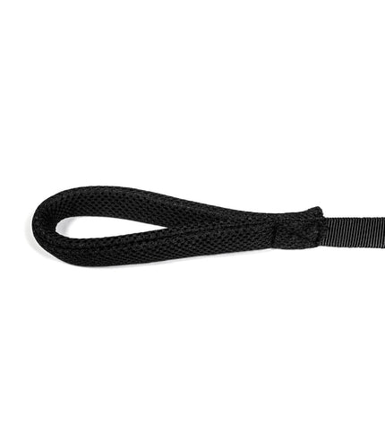 Black Gloria dog leash in size S, showing a close-up of the durable nylon material and metal clasp for secure walking.