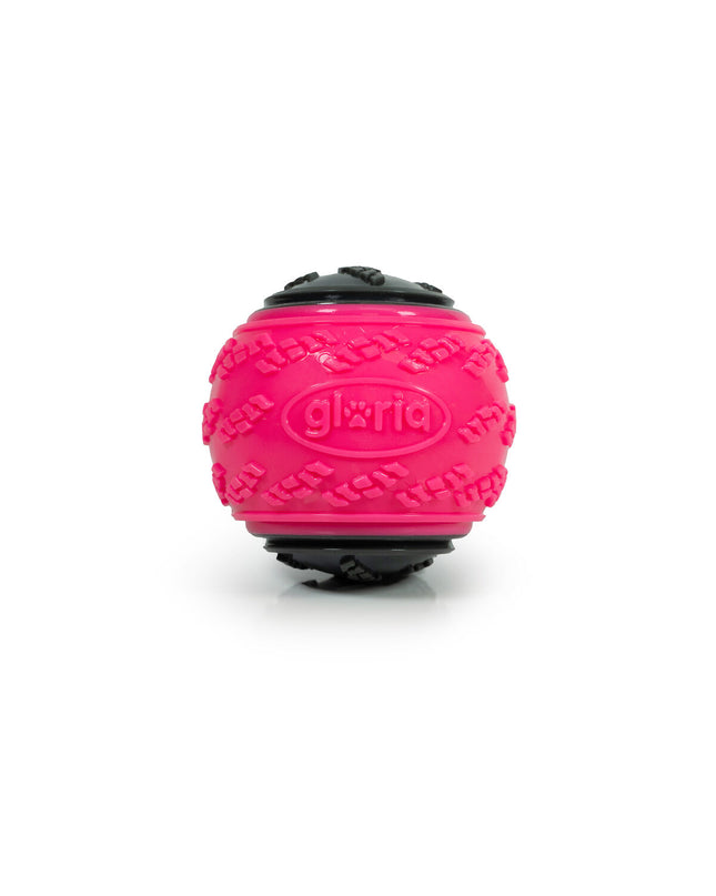 Pink Gloria PLAY AND RUN rubber dog ball, 8.89 cm size, durable TPR material, designed for active dogs.
