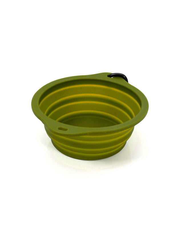 Gloria collapsible green silicone and aluminum dog water bowl, 550 ml capacity, with a foldable design for easy travel and storage.