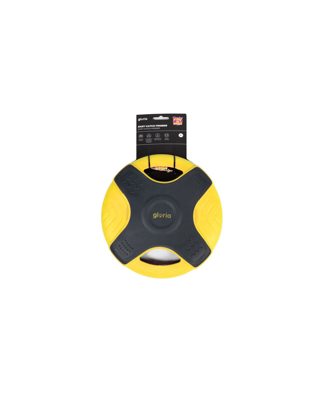 Yellow Gloria TPR Frisbee for dogs, 25 cm, made of durable rubber, designed for outdoor play and fetch.