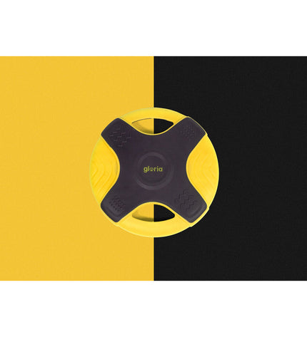 Yellow Gloria TPR Frisbee for dogs, 25 cm, durable plastic dog toy with a smooth, rounded edge suitable for outdoor play.