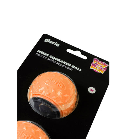 Two Gloria PLAY AND RUN orange TPR dog balls, 6.35 cm diameter, suitable for play and exercise, shown in the image.