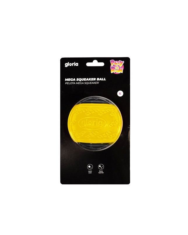 Gloria PLAY AND RUN yellow TPR dog ball, 8.89 cm, designed for dogs, with textured surface for interactive play.