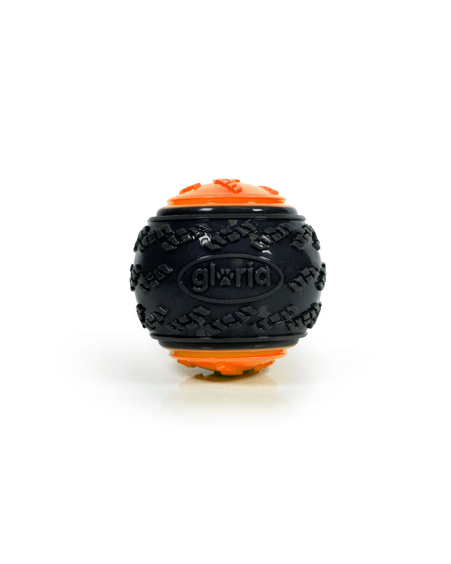 Orange Gloria PLAY AND RUN dog toy ball made of TPR, 8.89 cm diameter, designed for active pets and playful dogs.