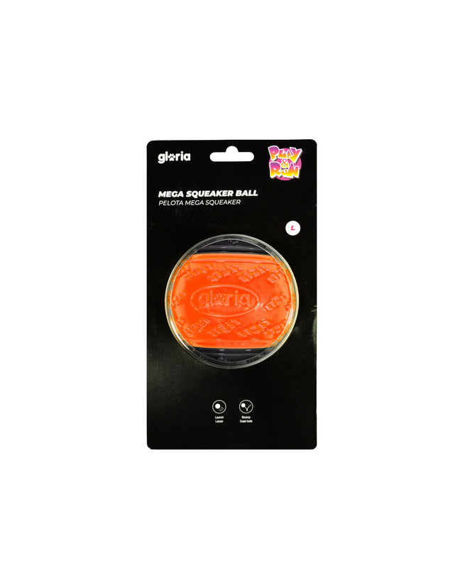 Gloria Play and Run orange dog toy ball made of TPR, 8.89 cm, designed for active pets and playtime enjoyment.