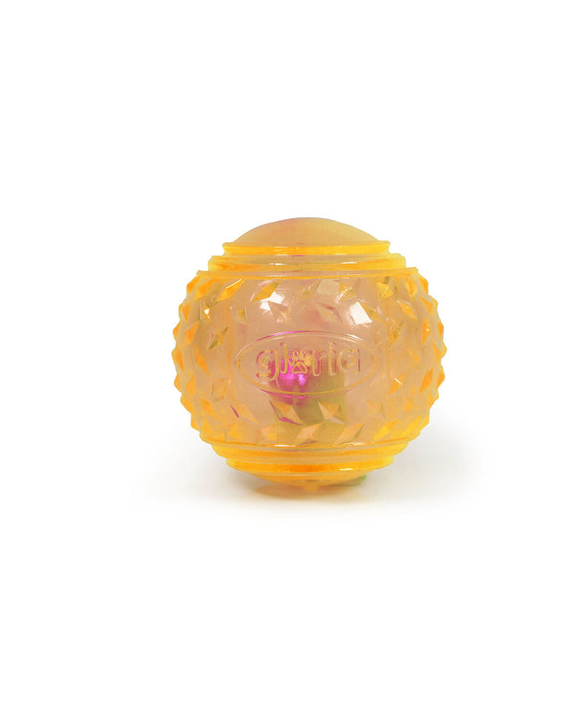 Yellow Gloria TPR dog toy ball for pets, made by Gloria, designed for dogs to chew and play with.