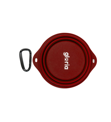 Foldable Gloria dog food bowl made of silicone and aluminum, 550ml capacity, suitable for pets during travel or walks.