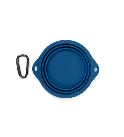 Blue foldable dog water bowl by Gloria, made of silicone and aluminum, holds up to 550 ml for pet hydration.