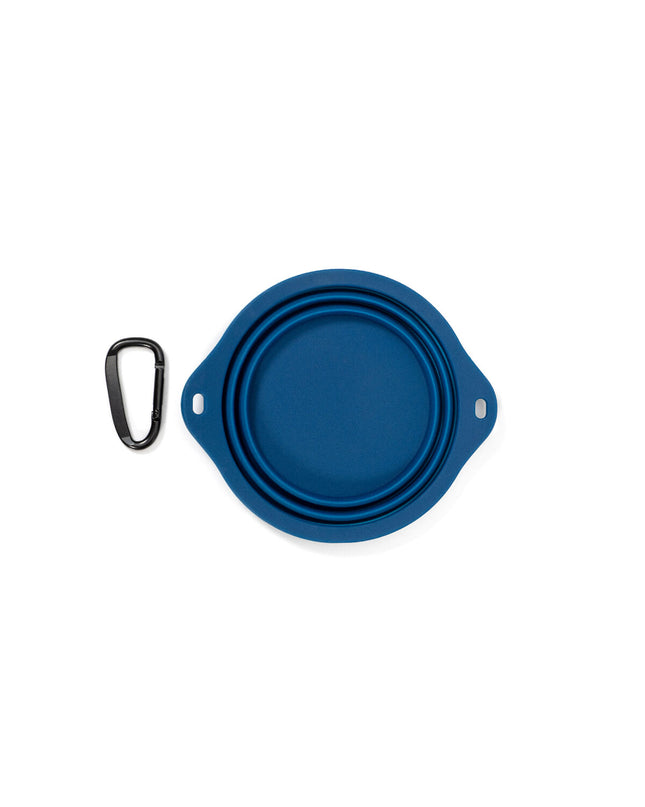 Blue foldable dog water bowl by Gloria, made of silicone and aluminum, holds up to 550 ml for pet hydration.