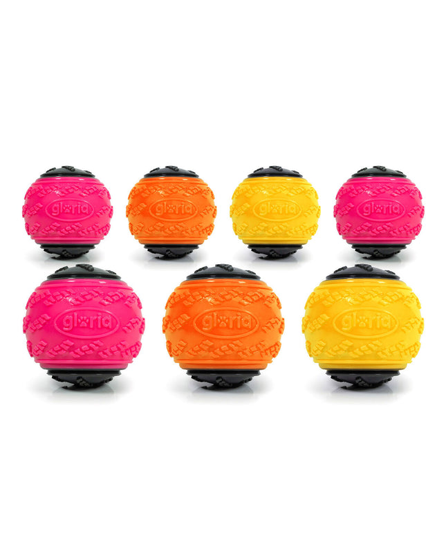 Colorful Gloria dog toy set with 24 multicolour TPR toys for dogs, featuring various shapes and sizes for playful chewing.