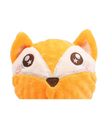 Orange Gloria Orion dog plush toy made of polyester and polypropylene, soft and durable for canine play.