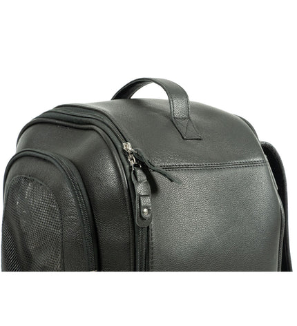 Black Gloria dog carrier backpack with adjustable straps and mesh panels for ventilation, designed for pets and outdoor use.
