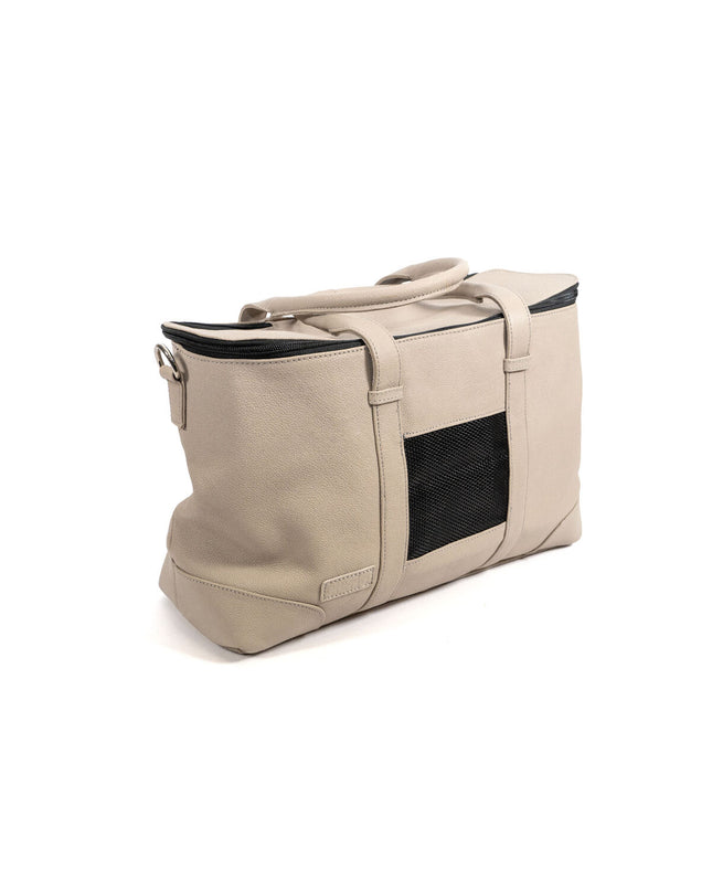 Gray Gloria dog pet backpack, Huisdierenrugzak for transporting small dogs, with adjustable straps and breathable mesh sides.
